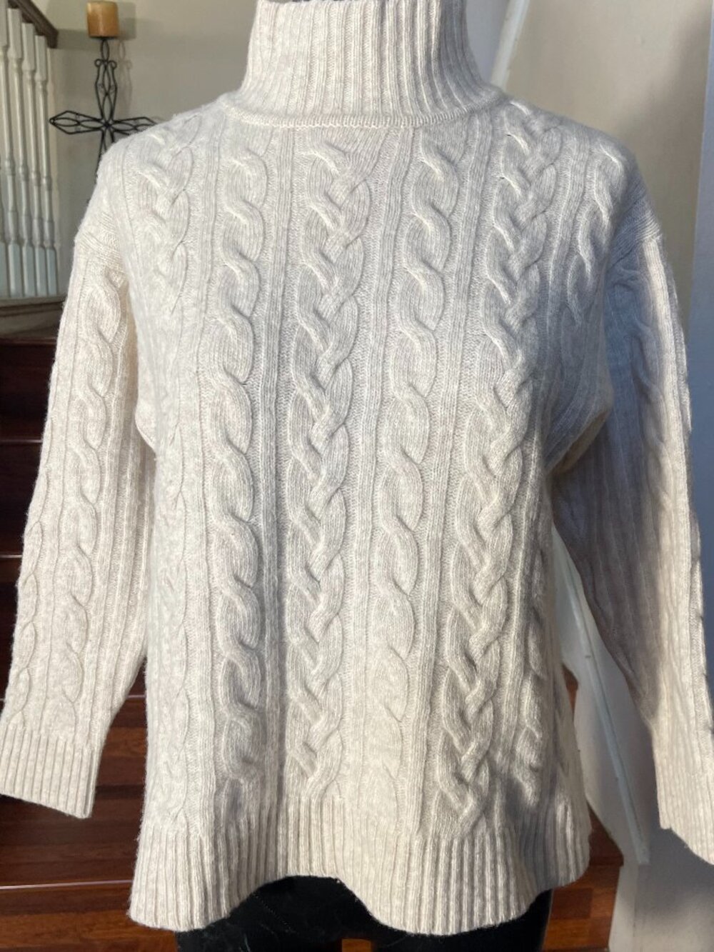 J. Jill Sweater Women's Oatmeal Heather Wool Blend Fisherman Lightweight Medium